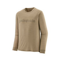 Patagonia L/S Cap Cool Merino Blend Graphic Shirt - Outline Text Logo: Seabird Grey
