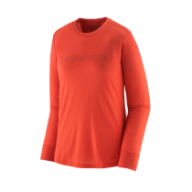 Patagonia L/S Cap Cool Merino Blend Graphic Shirt W - Outline Text Logo: Madder Red