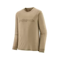 Patagonia L/S Cap Cool Merino Blend Graphic Shirt - Outline Text Logo: Seabird Grey