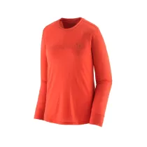 Patagonia L/S Cap Cool Merino Blend Graphic Shirt W - Outline Text Logo: Madder Red