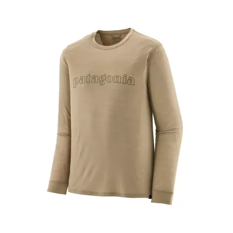 Patagonia L/S Cap Cool Merino Blend Graphic Shirt - Outline Text Logo: Seabird Grey